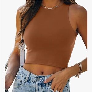 ReoRia Brown Sleeveless Crop Tank Top